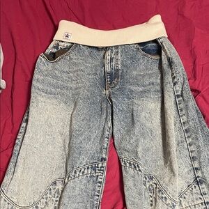 REVICE Blue Flare Jeans with Cream Waistband